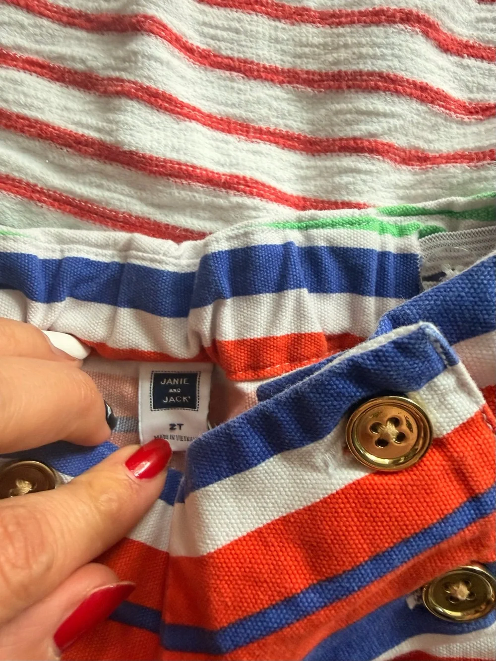Janie and Jack Striped Multi-Color Cotton Outfit - White, Red, Blue, Green